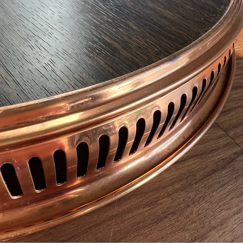 Vintage MCM Coppercraft Guild Drink Tray Wood Leather Copper Whiskey Bar Tray